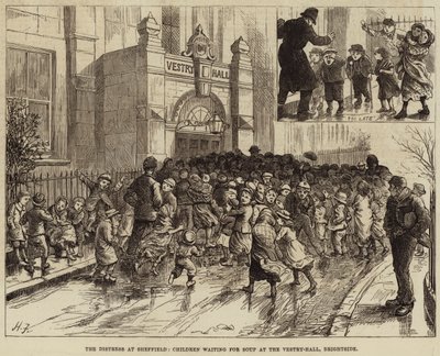 La Détresse à Sheffield, Enfants attendant la soupe à la Vestry-Hall, Brightside - Harry Furniss